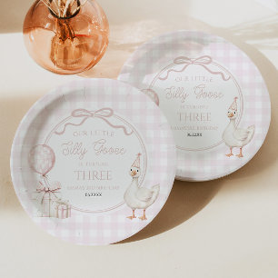 Our Little Silly Goose Pink Bow Birthday Party Paper Plate