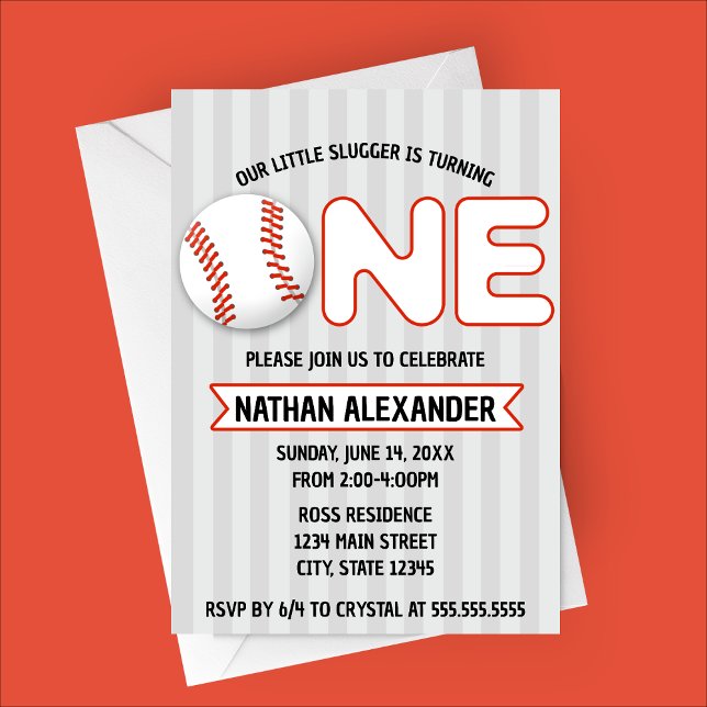 Our Little Slugger Is Turning One Baseball Themed  Invitation (Little Slugger Baseball Themed Birthday Party Invitation)