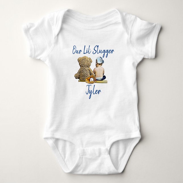 Our Little Slugger Personalised Baby Boy Bodysuit (Front)