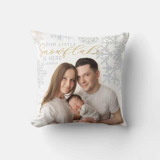 Our Little Snowflake Baby Photo Pillow (Front)