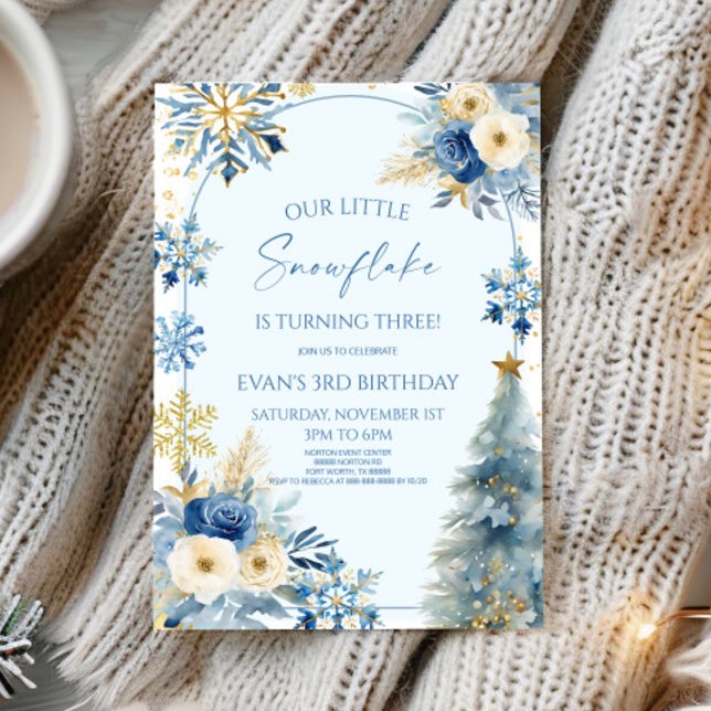 Our Little Snowflake Blue Winter Birthday Party Invitation (Creator Uploaded)