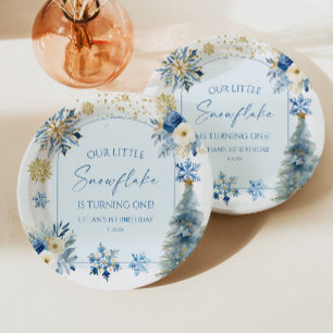 Our Little Snowflake Blue Winter Birthday Party Paper Plate