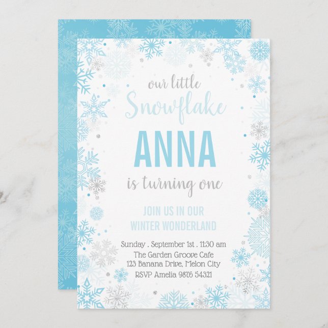 Our Little Snowflake | Girl First Birthday Invitation (Front/Back)