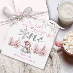 Our Little Snowflake Girl Pink Silver 1st Birthday Favour Tags