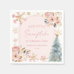 Our Little Snowflake Pink Winter Birthday Party Napkin