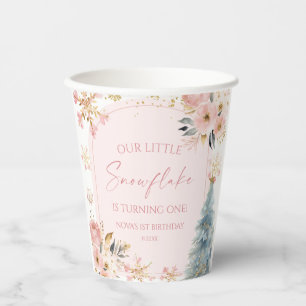 Our Little Snowflake Pink Winter Birthday Party Paper Cups