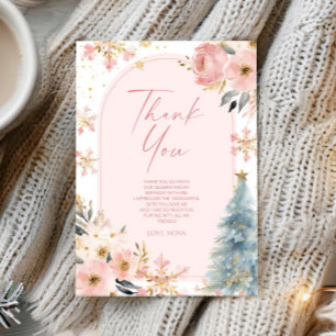 Our Little Snowflake Pink Winter Birthday Party Thank You Card