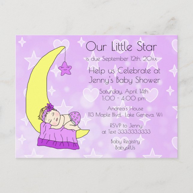 Our Little Star Girl's Baby Shower Invitation Postcard (Front)