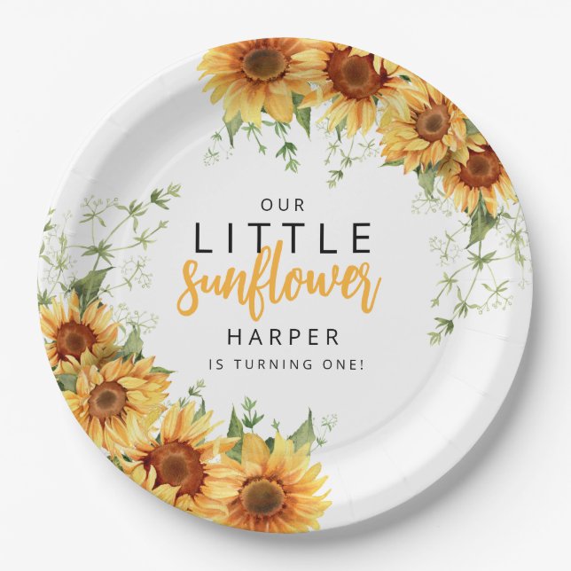 Our Little Sunflower Birthday Party Paper Plate (Front)