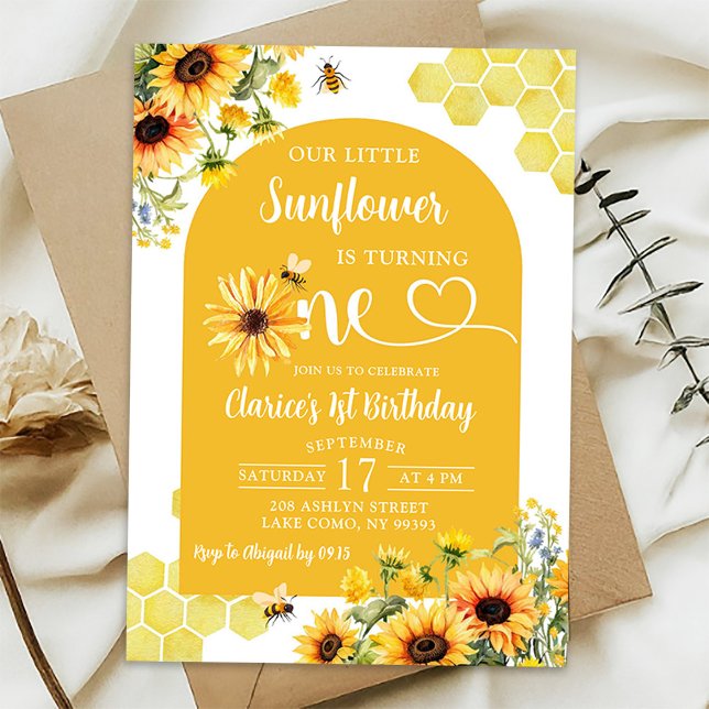 Our Little Sunflower Is Turning One Honey Birthday Invitation (Creator Uploaded)