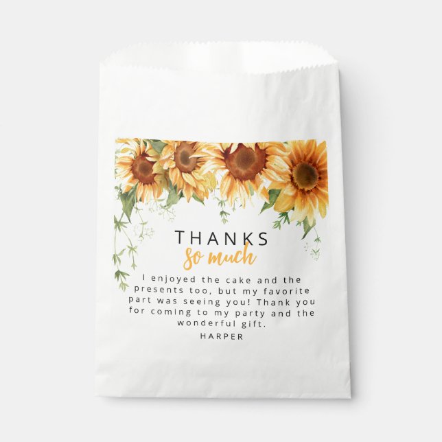 Our Little Sunflower Photo Birthday Thank You Favour Bags (Front)