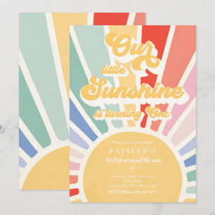 Our Little Sunshine 1st Birthday Muted Rainbow Invitation