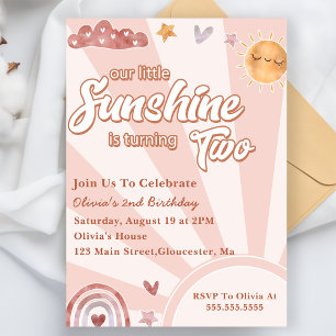 Our Little Sunshine 2nd Birthday Rainbow Party Invitation