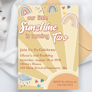 Our Little Sunshine 2nd Birthday Rainbow Party Invitation