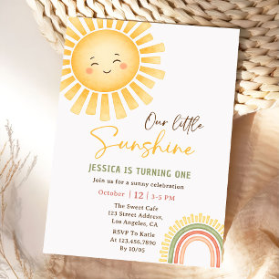 Our Little Sunshine And Rainbow Birthday Invite