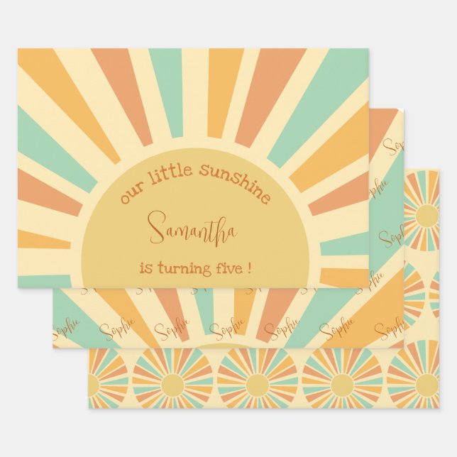 our little sunshine big sun with rays birthday wrapping paper sheet (Set)