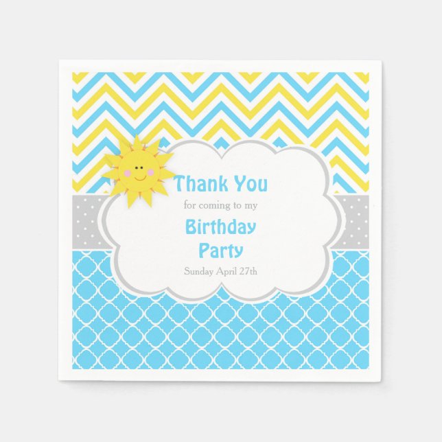 Our little Sunshine Blue and Yellow Birthday Party Napkin (Front)