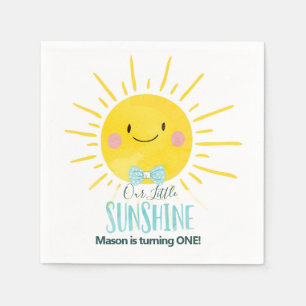 Our Little Sunshine Blue Boy Bow Tie Sun Birthday Napkin