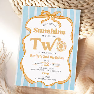 Our Little Sunshine Blue Gingham 2nd Birthday Invitation