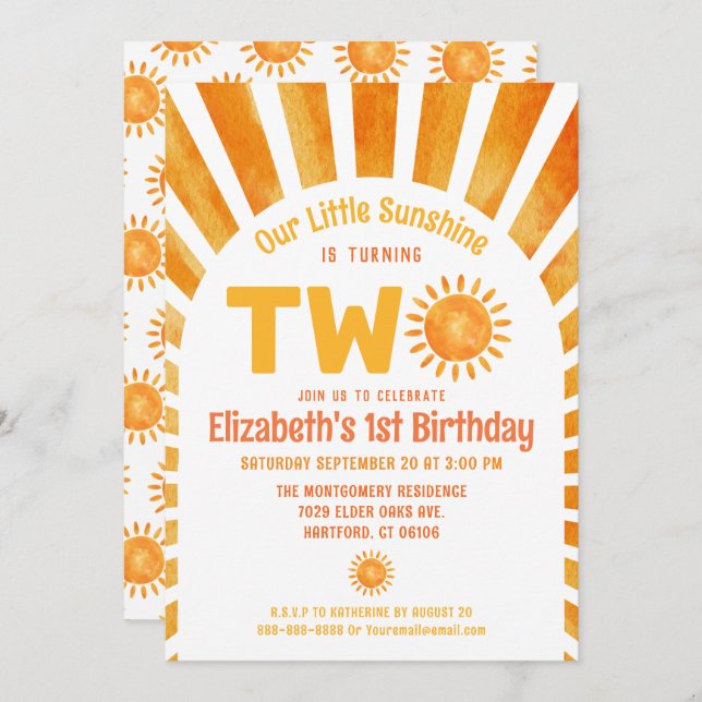 Our Little Sunshine Boho Baby's 2nd Birthday Party Invitation (Front/Back)