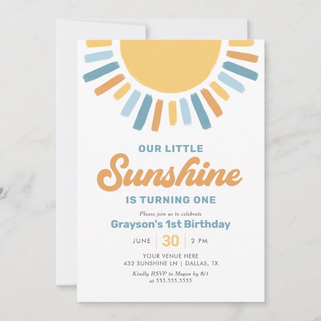 Our Little Sunshine Boy 1st Birthday Invitation (Front)