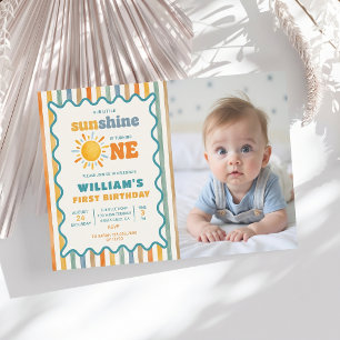 Our Little Sunshine Boy's 1st Birthday Photo Invitation