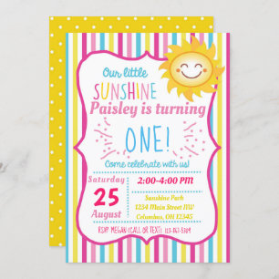 Our Little Sunshine Girls Birthday Party Invite