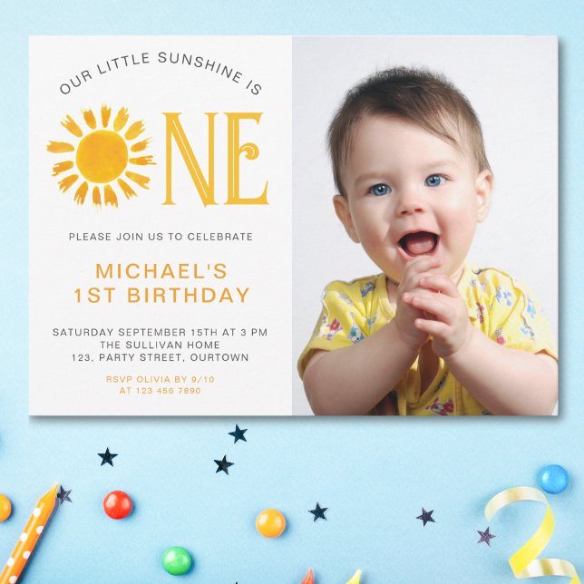 Our Little Sunshine Is One 1st Birthday Photo  Invitation (Creator Uploaded)