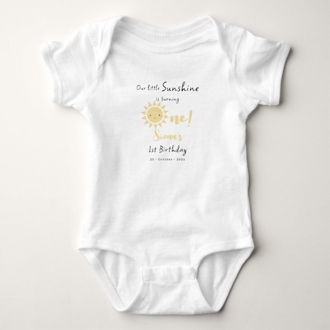 Our Little Sunshine is Turning One Cute Birthday Baby Bodysuit (Front)