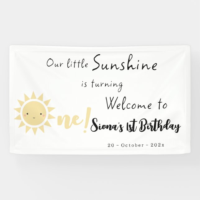 Our Little Sunshine is Turning One Cute Birthday Banner (Horizontal)