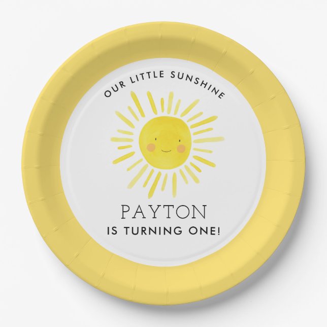 Our Little Sunshine Party Girl 1st Birthday Paper  Plate (Front)