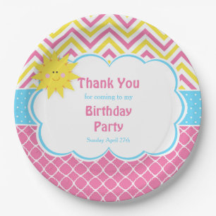 Our little Sunshine Pink and Yellow Birthday Party Paper Plate