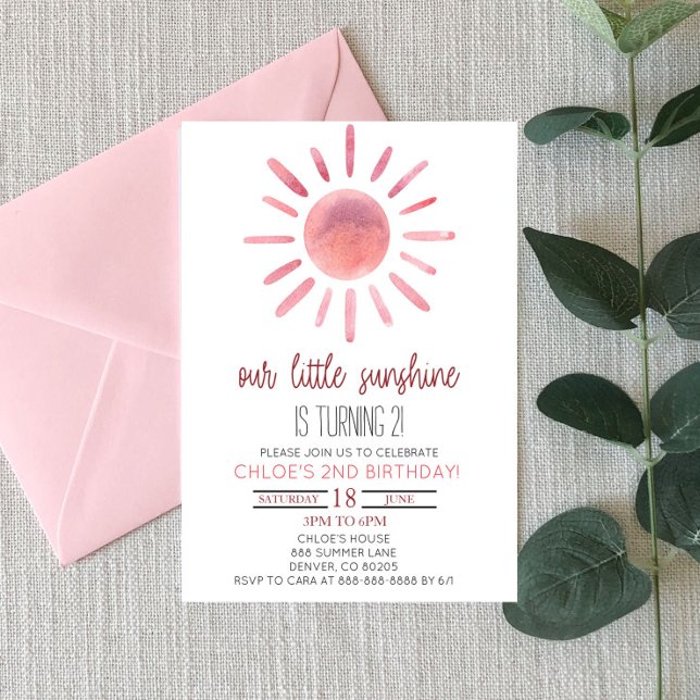 Our Little Sunshine Pink Sun Birthday Party Invitation (Creator Uploaded)