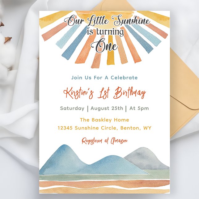 Our Little Sunshine Rainbow 1st Birthday Party Invitation (Creator Uploaded)