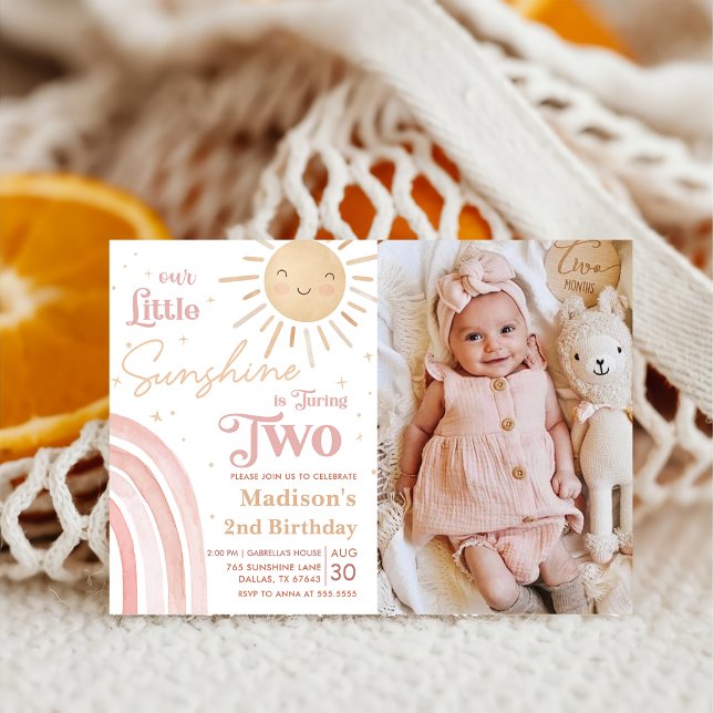 Our Little Sunshine Rainbow 2nd Birthday Photo Invitation (Creator Uploaded)