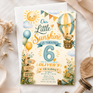 Our Little Sunshine Turns 6 Hot Air Balloon Teddy Invitation