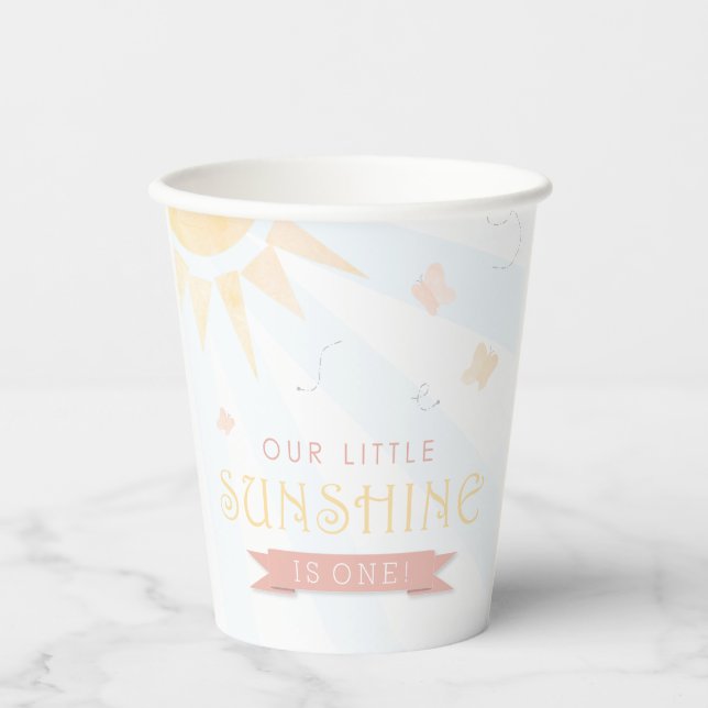 Our Little Sunshine Watercolor 1st Birthday Paper Cups (Front)
