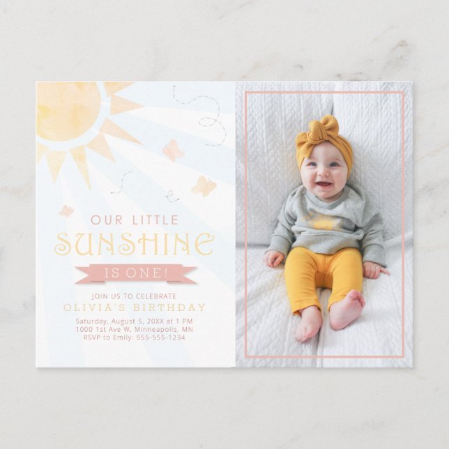 Our Little Sunshine Watercolor Butterfly Birthday Postcard (Front)