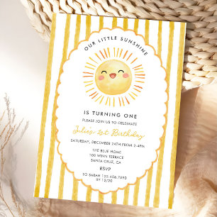 Our Little Sunshine Yellow Stripes Birthday Invite