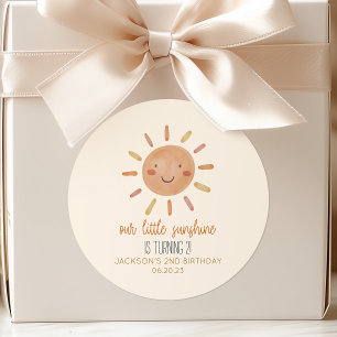 Our Little Sunshine Yellow Sun Birthday Party Classic Round Sticker