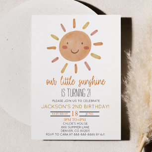 Our Little Sunshine Yellow Sun Birthday Party Invitation