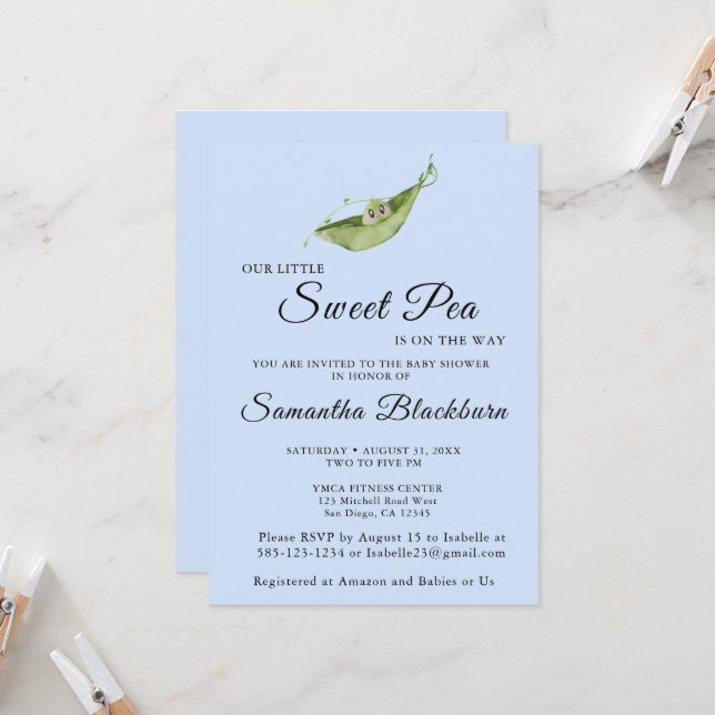 Our Little Sweet Pea On The Way Baby Shower Invite (Front/Back In Situ)