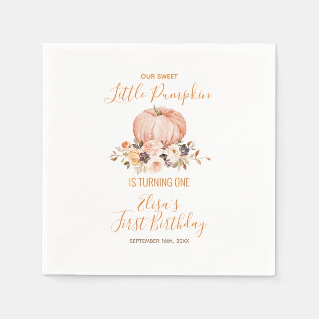 Our Little Sweet Pumpkin 1st Birthday Floral Napkin (Front)