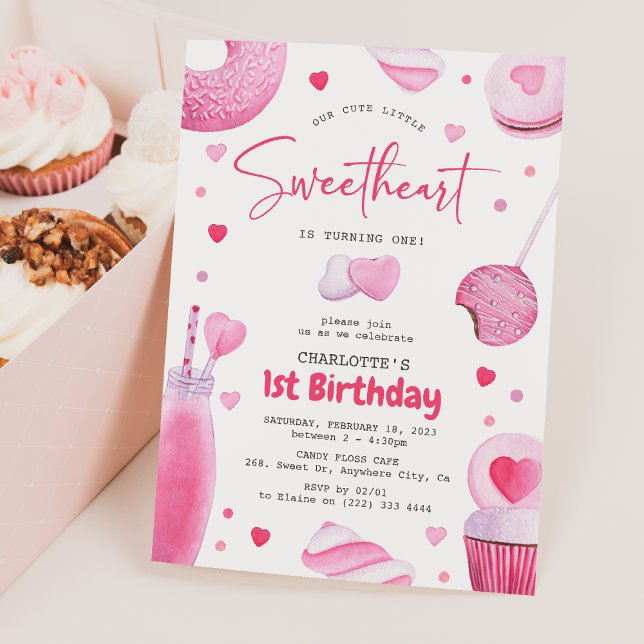 Our Little Sweetheart 1st Birthday Invitation (Creator Uploaded)
