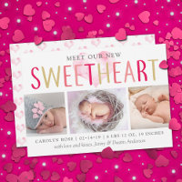 Our Little Sweetheart 3 Photo Birth Announcement