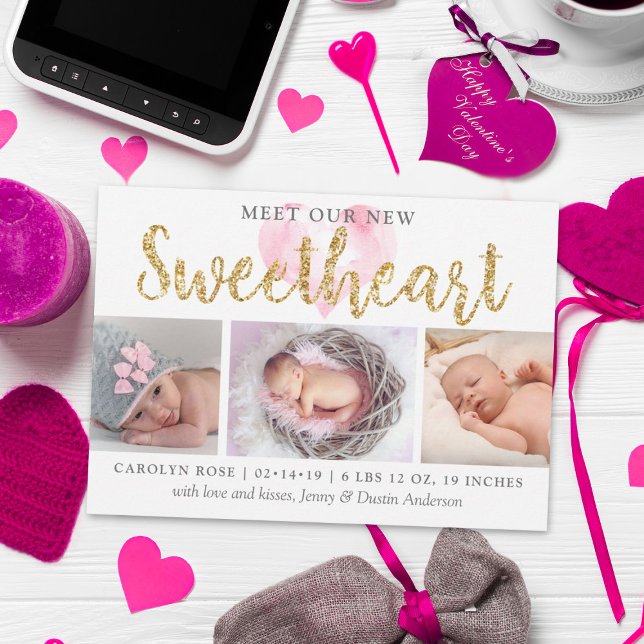 Our Little Sweetheart 3 Photo Birth Announcement (Creator Uploaded)