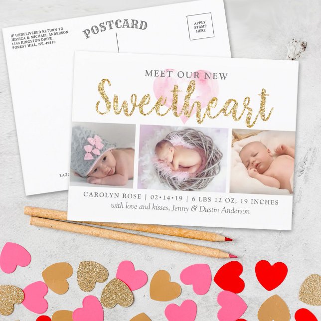 Our Little Sweetheart 3 Photo Birth Announcement (Creator Uploaded)