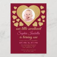 Our Little Sweetheart Burgundy Gold Heart Birthday