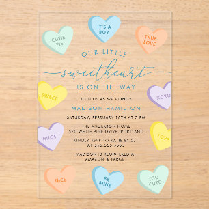 Our Little Sweetheart Candy Hearts Baby Shower Acrylic Invitations