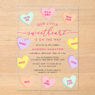 Our Little Sweetheart Candy Hearts Baby Shower Acrylic Invitations